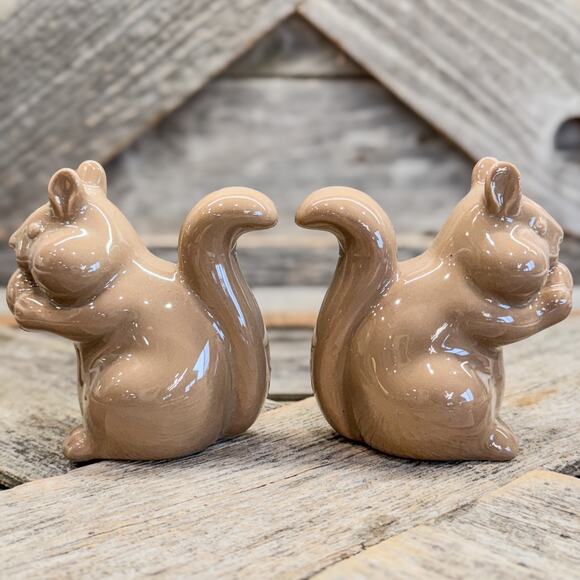 Big Cheeked Brown Squirrel w/ Acorn, Ceramic Salt/Pepper Shaker Set, Fall Decor - Picture 4 of 7